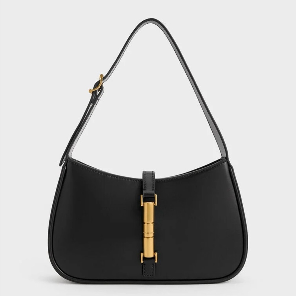 Charles & Keith Cesia Metallic Accent Shoulder Bag - Black